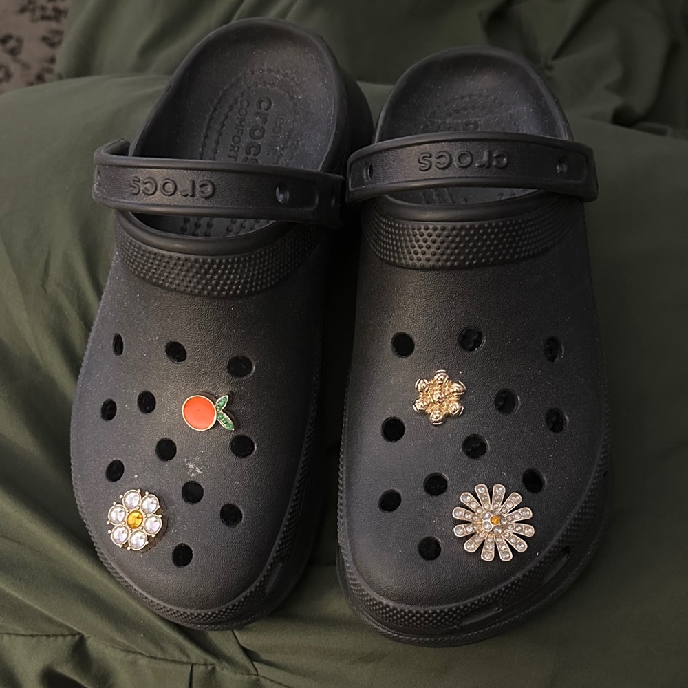 CROCS Black Clogs with Decorative Charms